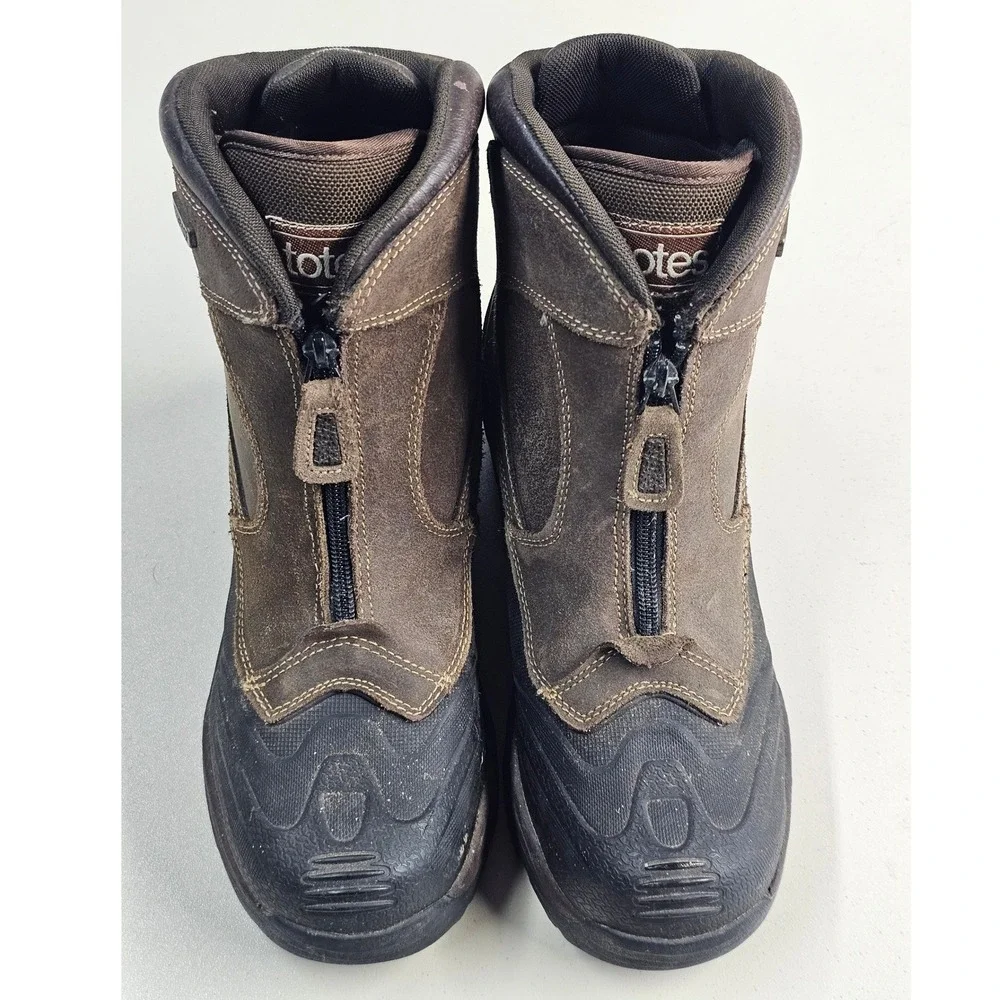 Totes Mens Waterproof Winter Boots Brown Leather Zip Up Insulated Snow 10M